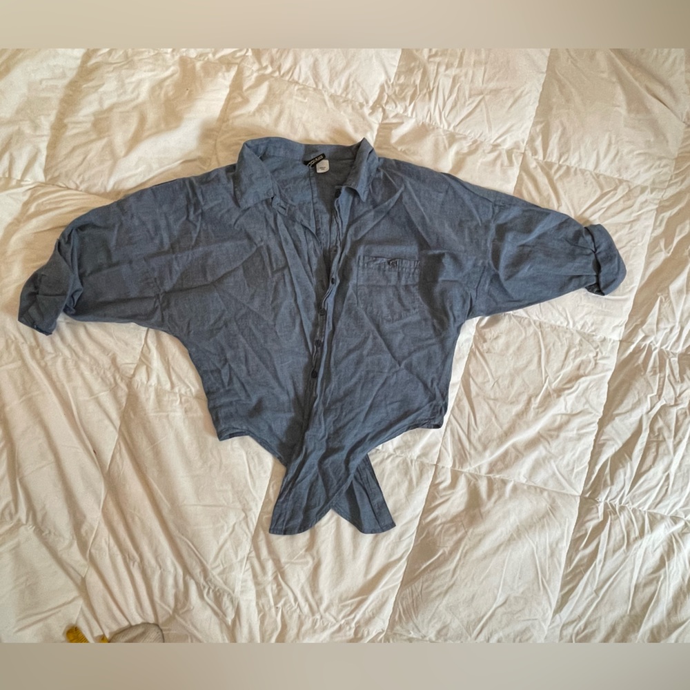 Blue Button-Up Women's Top - Picture 4 of 9